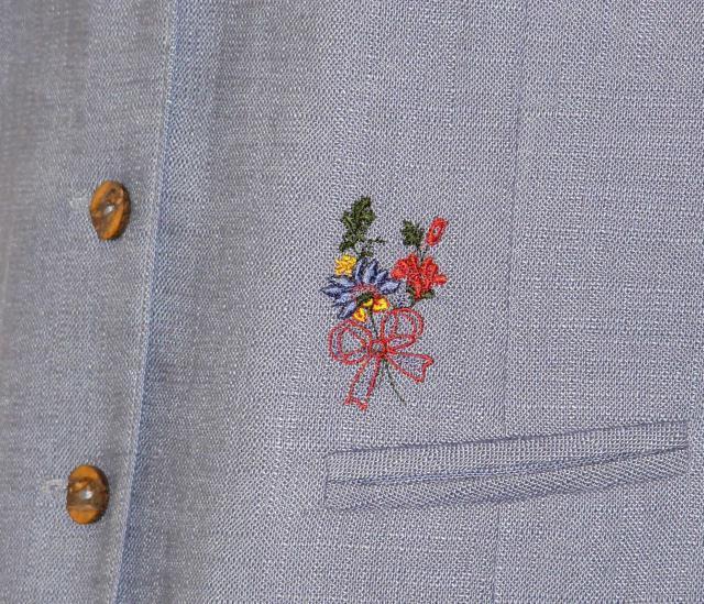 BLUE ~ LINEN Blend ~ Women German LACE UP IN BACK Summer Dress Skirt Suit VEST M