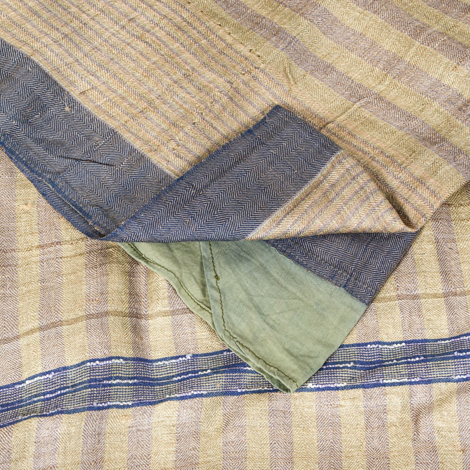 Sanskriti Vintage Cream-Blue Soft Pure Woolen Saree Handloom Sari 5.5+Yd Fabric