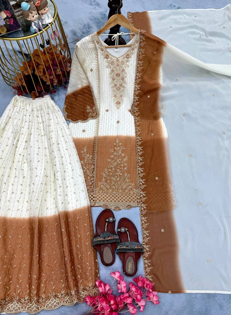 Attractive Designer Star Georgette Kurta Palazzo With Dupatta For Wedding Wear