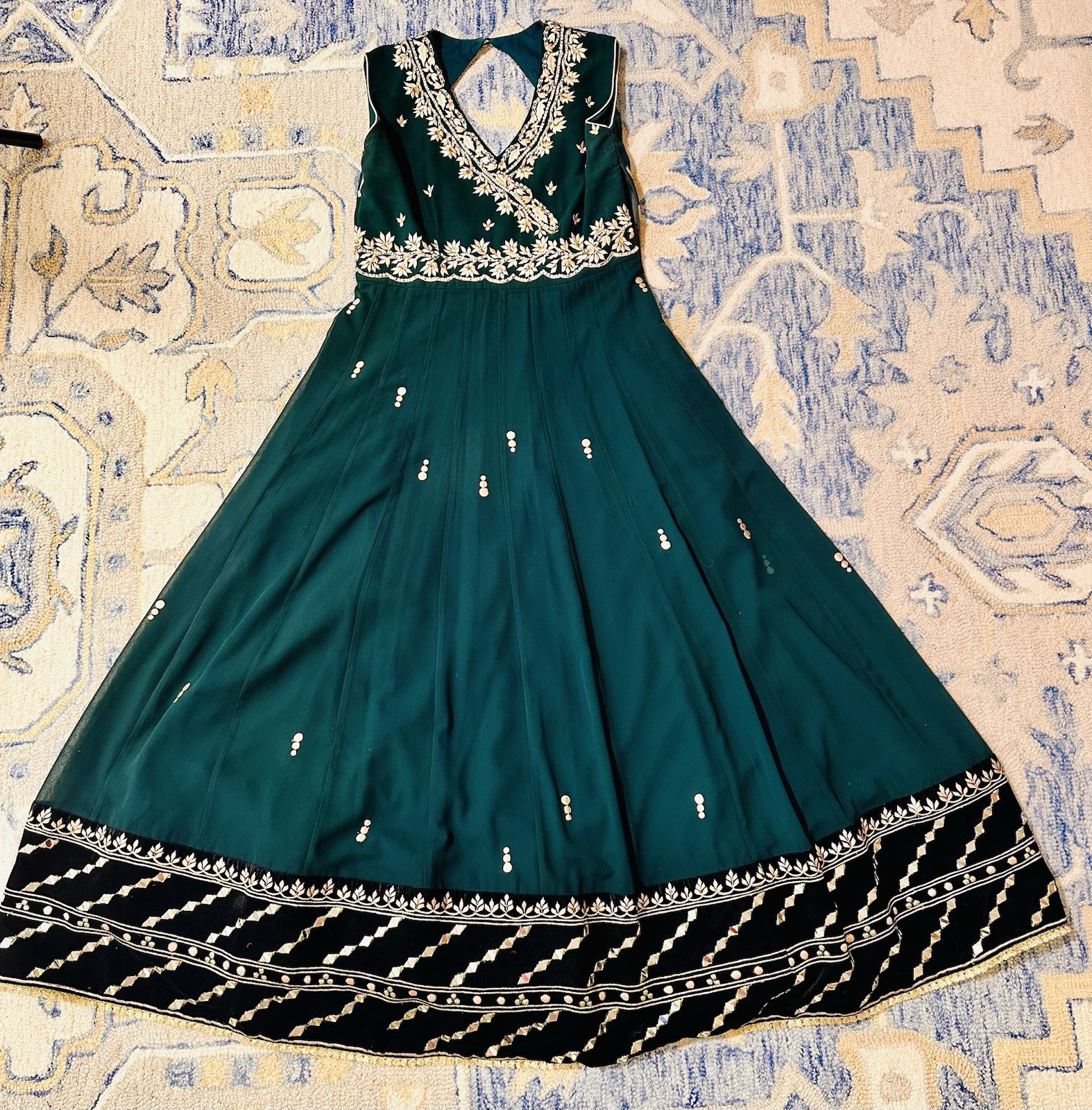 Indian Wedding Guest Dress W Matching Dupatta/Wrap S Green Embellished Gold