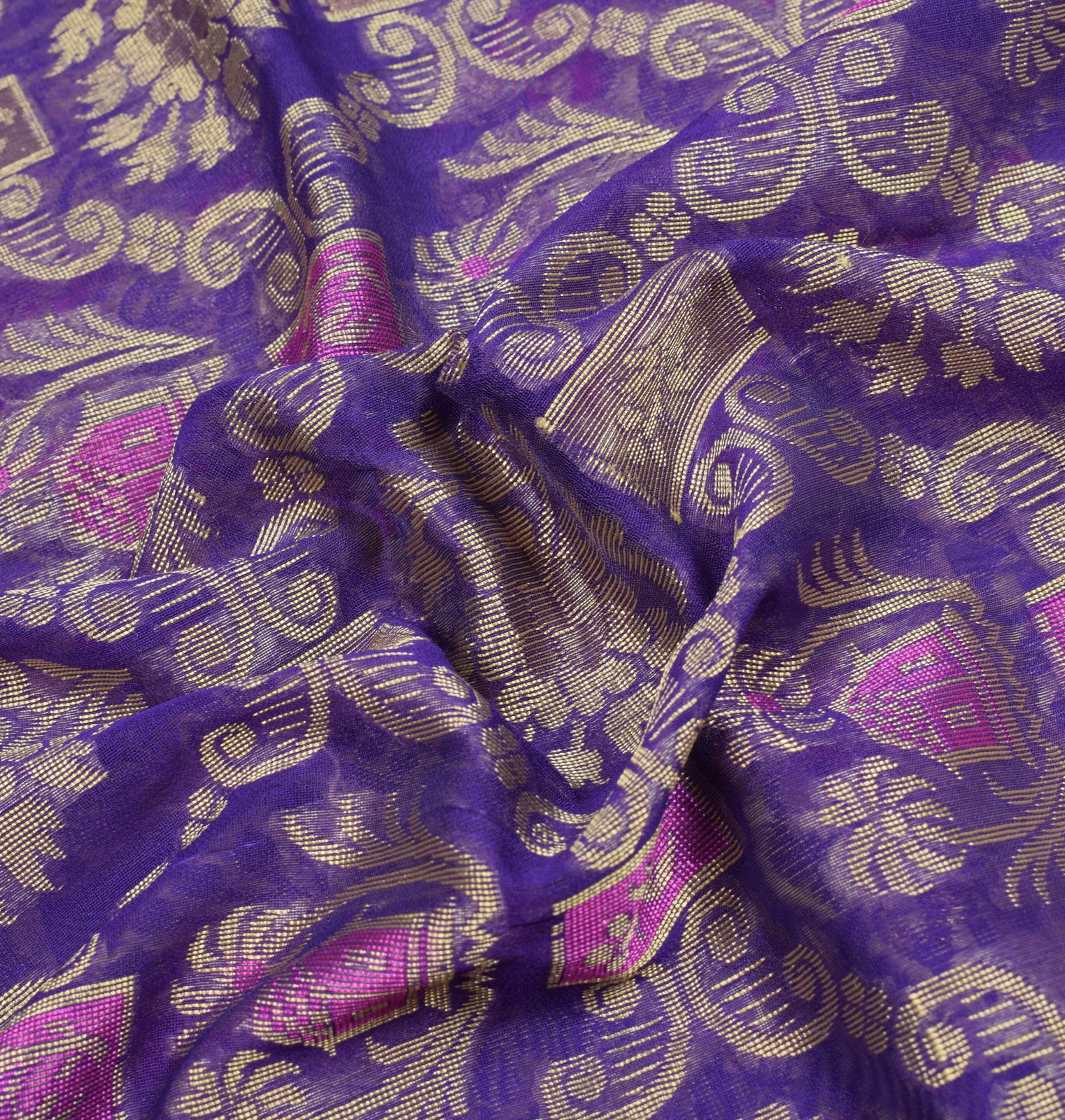 Sushila Vintage Purple Saree Floral Woven Pure Organza Silk Sari Craft Fabric