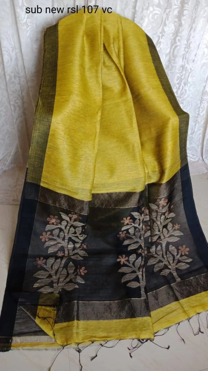 Silk linen jamdani Saree with running blouse piece Free Shipping