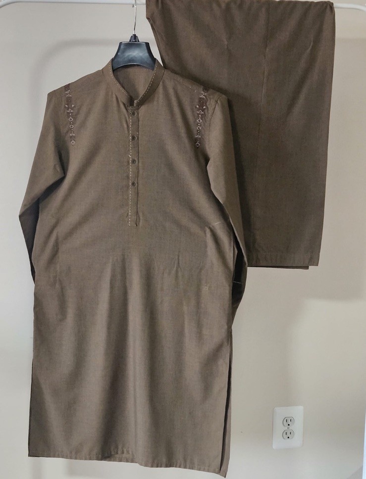 2 PC J.Teens Brown Indian Pakistani Kurta Men’s Size 14 Years Kameez Embroidery