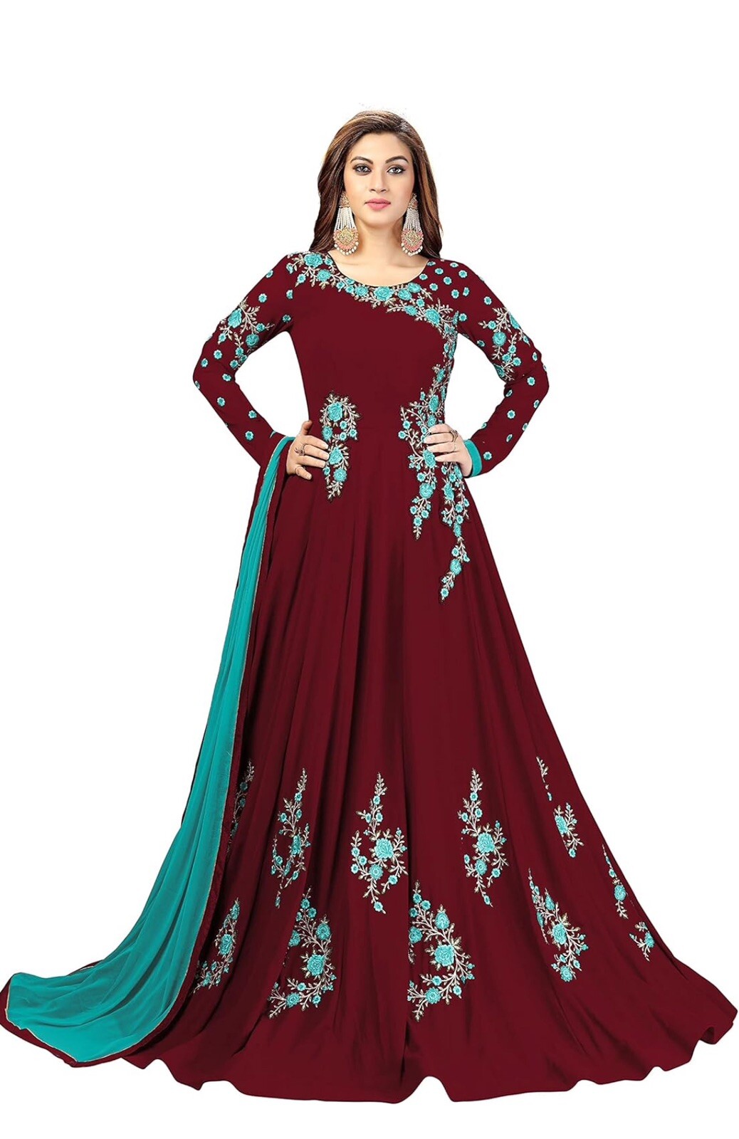 Nivah Fashion Women’s Georgette Embroidery Anarkali Suit Set Stitched Size Small