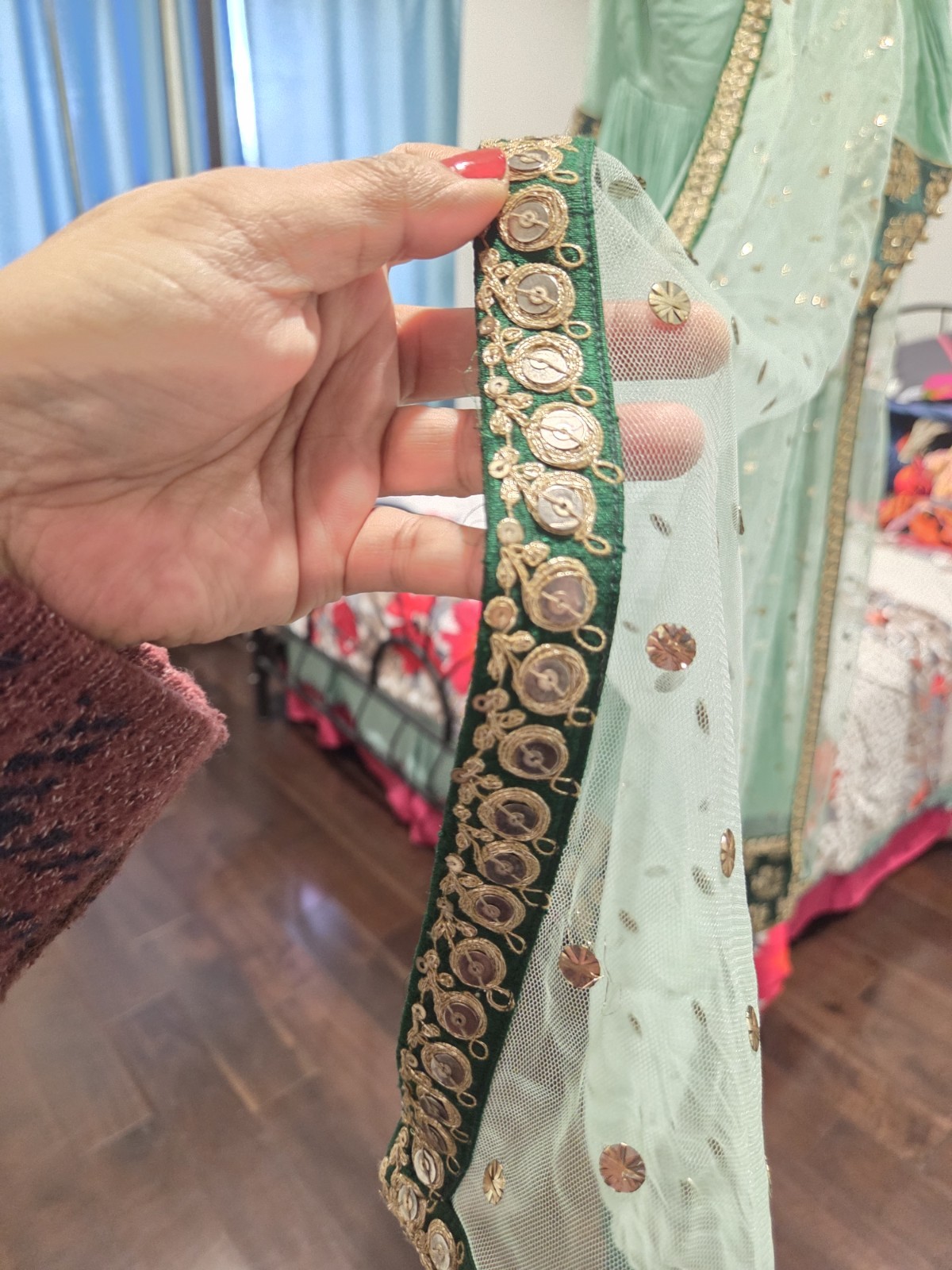 Designer A Line Long Gown Indian/pakistani Zari Embroided XSMALL Teal 2pcs