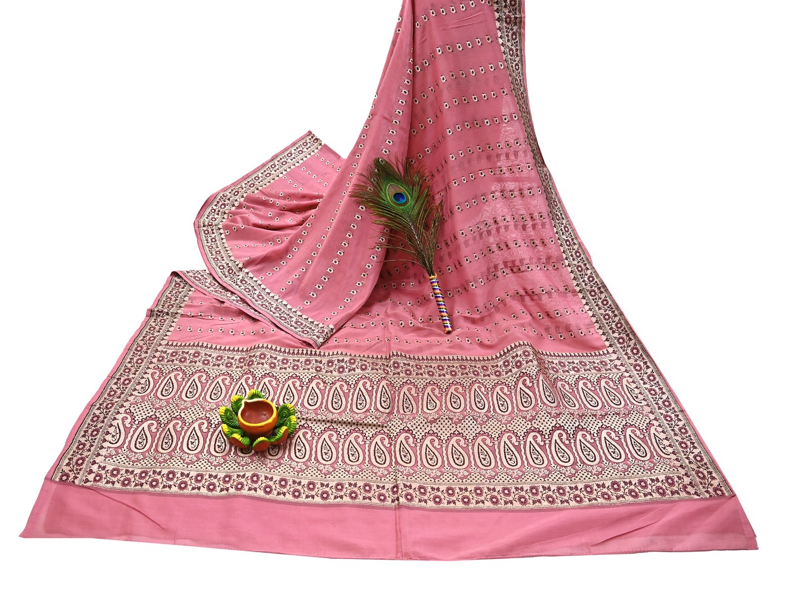 Indian Vintage Sari Pink Heavy Pure Silk Woven Banarasi Sarees 5yd Zari Fabric