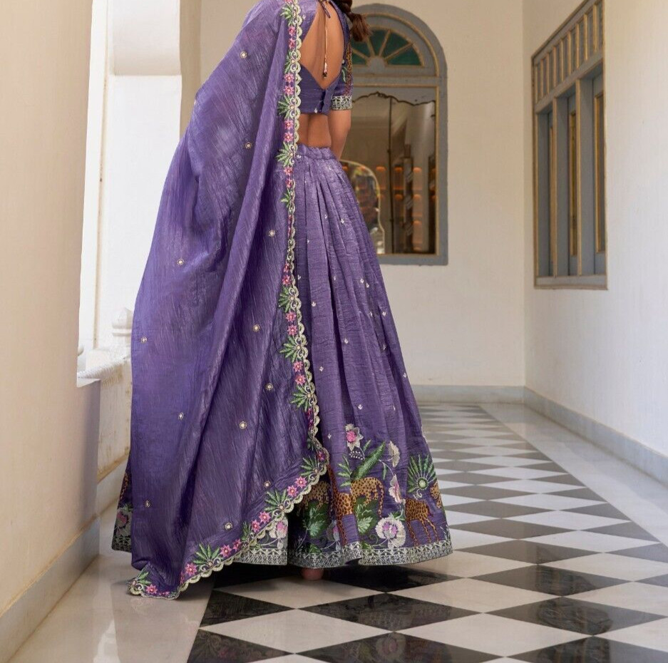 Exclusive Designer Lavender Gold Crush Lehenga Choli With Dupatta For Women