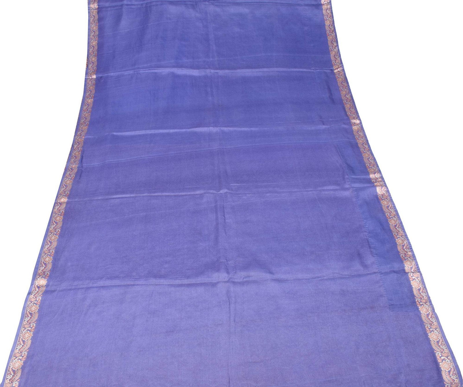 Sushila Vintage Blue Saree Resham Woven Pure Silk Sari 6YD Soft Craft Fabric