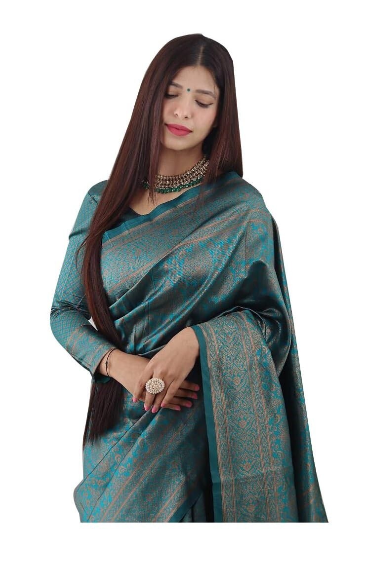 Women’s Amazing Kanjivaram Soft Lichi Silk Banarasi Saree With Blouse Piece