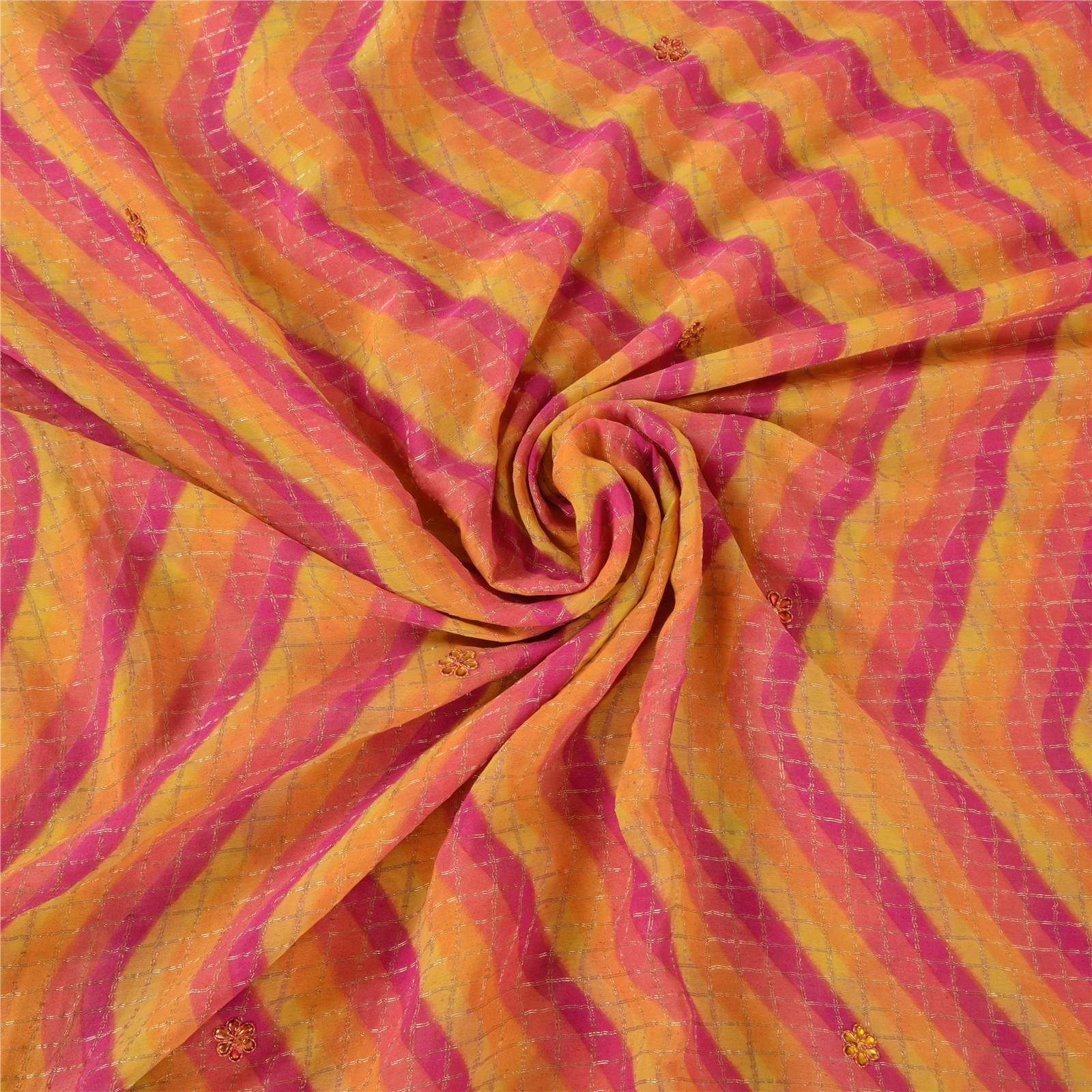 Sanskriti Vintage Sarees Multi Pure Georgette Hand Beaded Zari Sari 6Yd Fabric