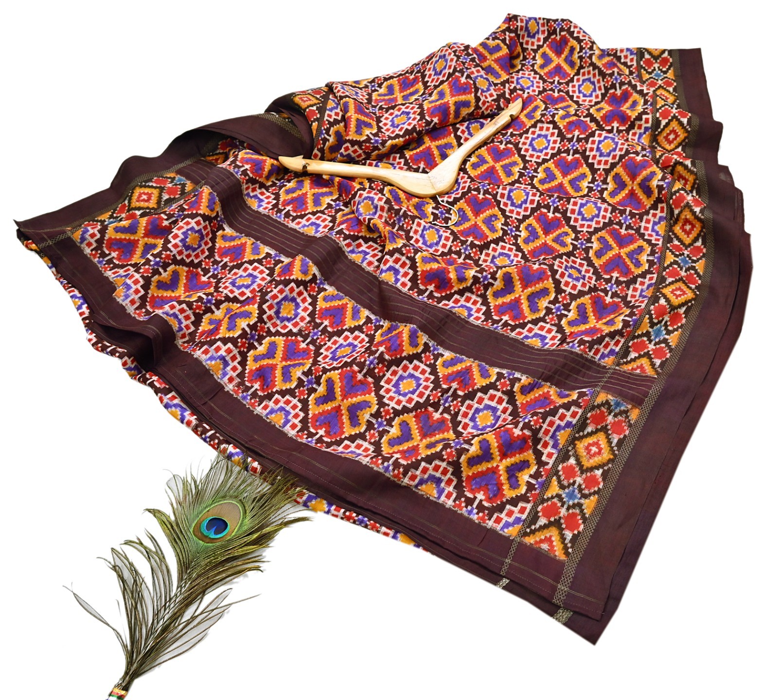 Antique Vintage Brown Sari Hand Woven Double Ikat Patan Patola Sarees pure silk