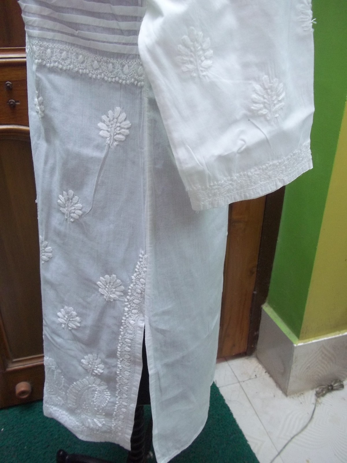XS S M L XL 2XL LONG ETHNIC CHIKAN EMBROIDERY 100% COTTON TOP TUNIC KURTA KURTI
