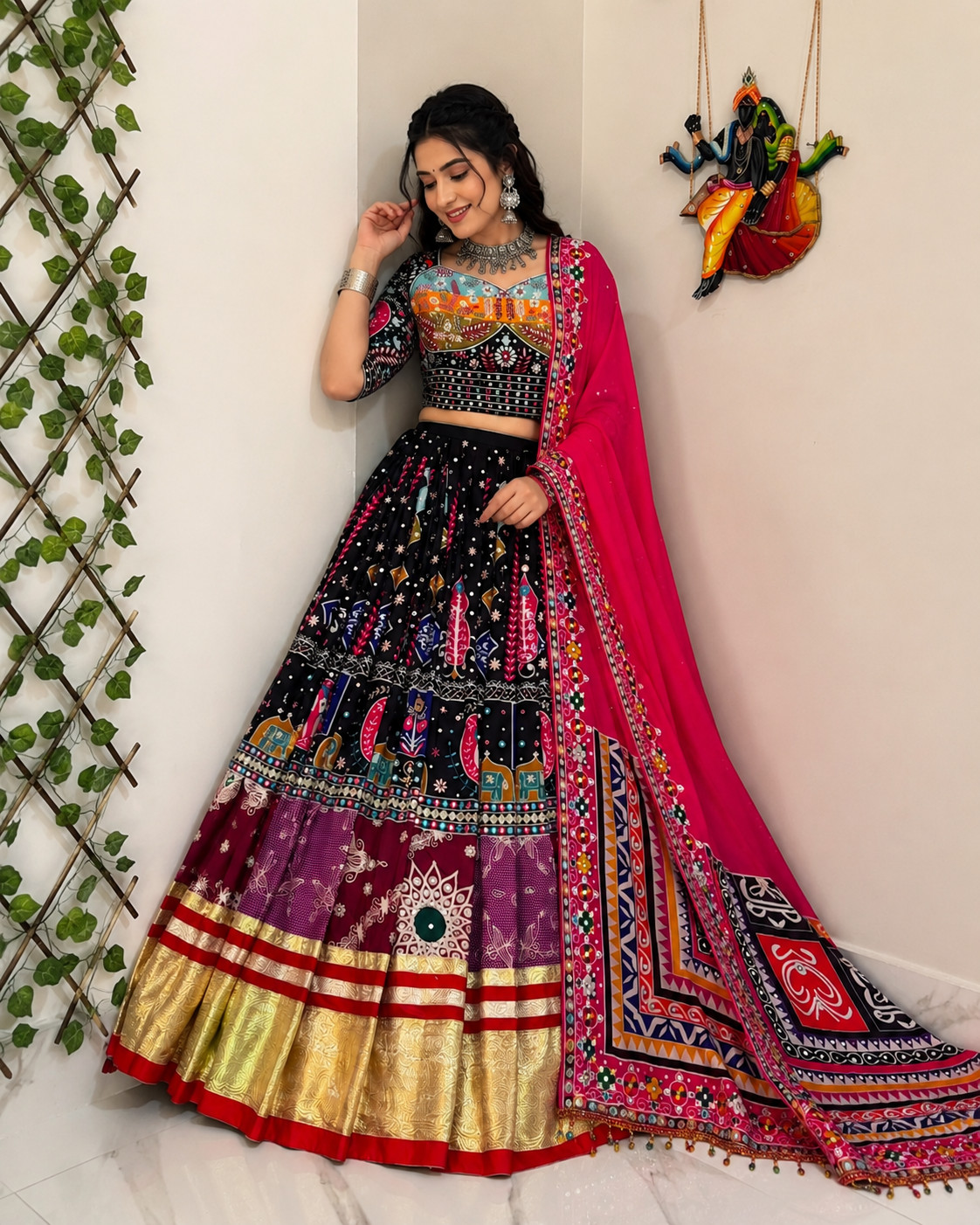 Black Designer Muslin Cotton Lehenga Choli Wedding Party Wear with Dupatta