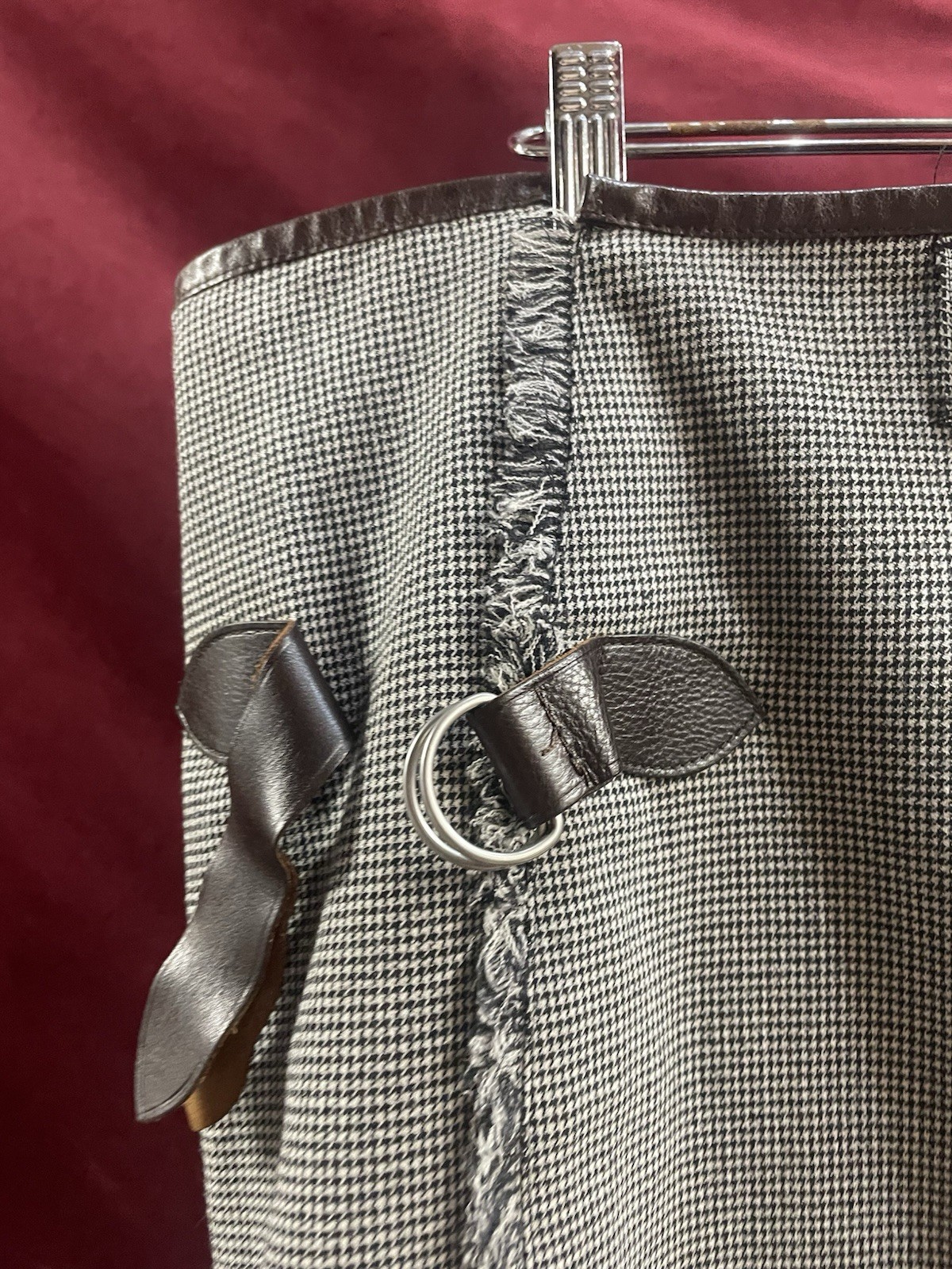Jean Paul Gaultier Vintage Man Kilt Archival Herringbone Wool Leather 1990s Gray