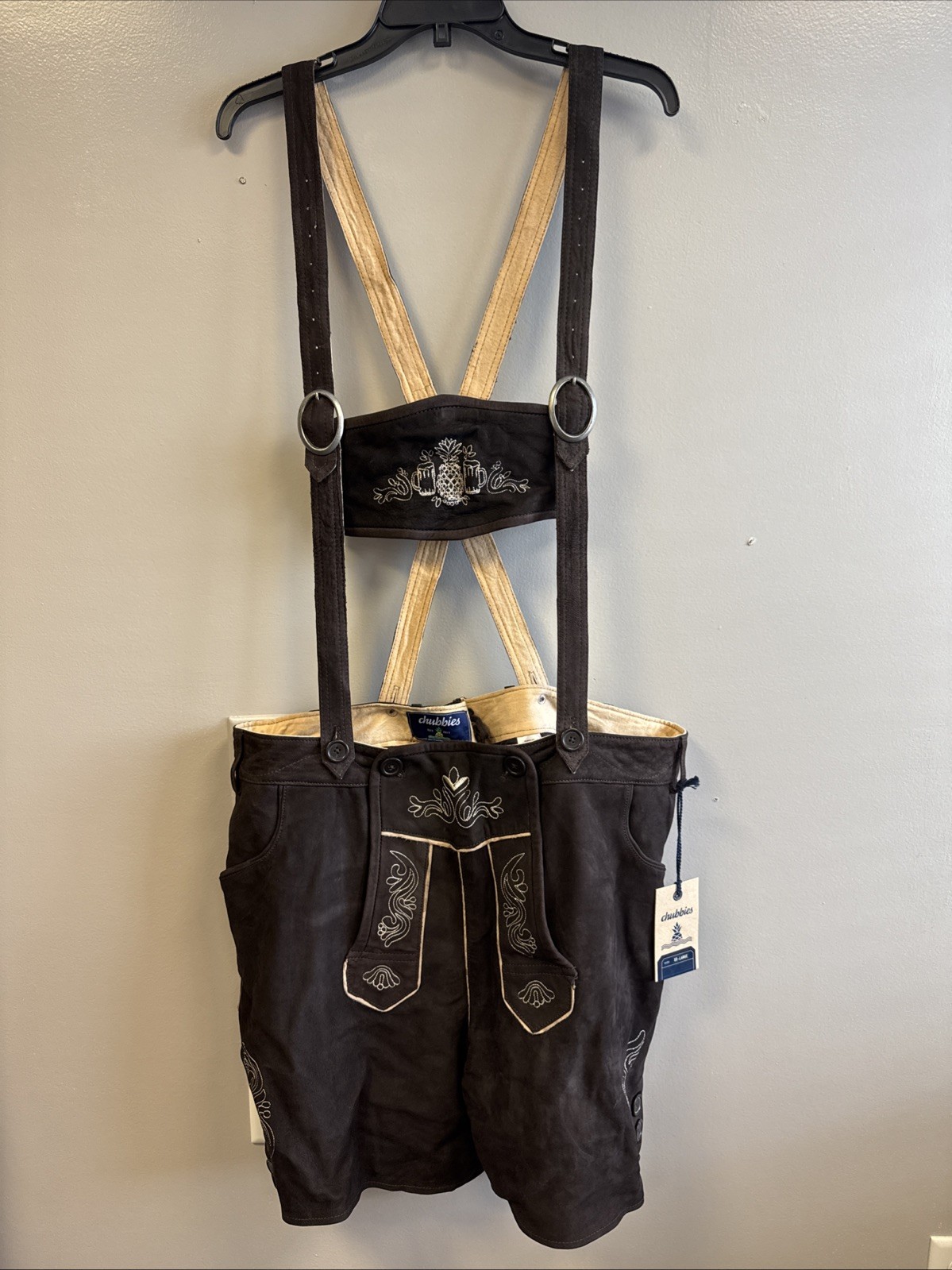 NWT Chubbies Mens 2XL XXL Lederhosen Brown Suede Lamb Leather German Oktoberfest