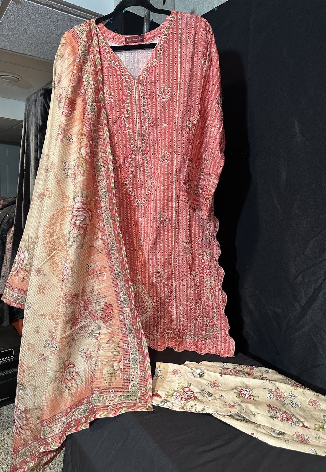 Bin Saeed Beautiful Emb Lawn/Cotton 3 PC Suit – Medium & Large – $42