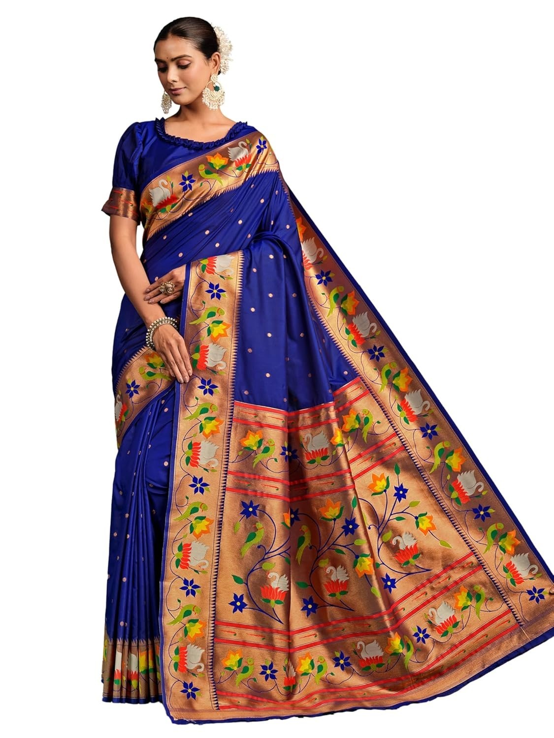 Women’s Pure Silk Paithani Woven Saree With Blouse Piece