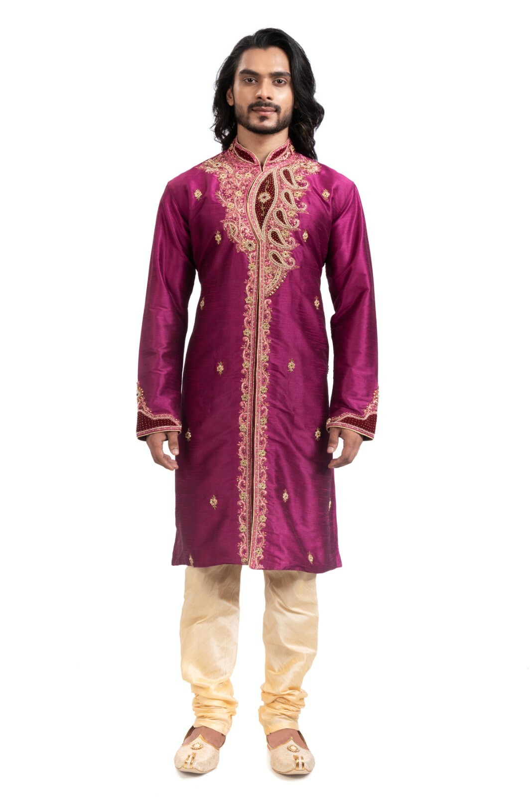 itailorman Ethnic Indian Design Dark Pink Kurta Churidar for Men 2pc