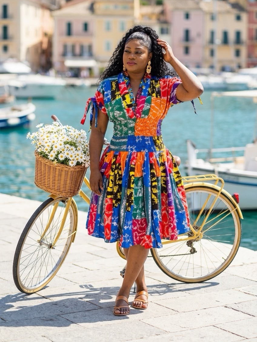Women’s African Dashiki Print Dress, Multicolor Cotton, M-3XL