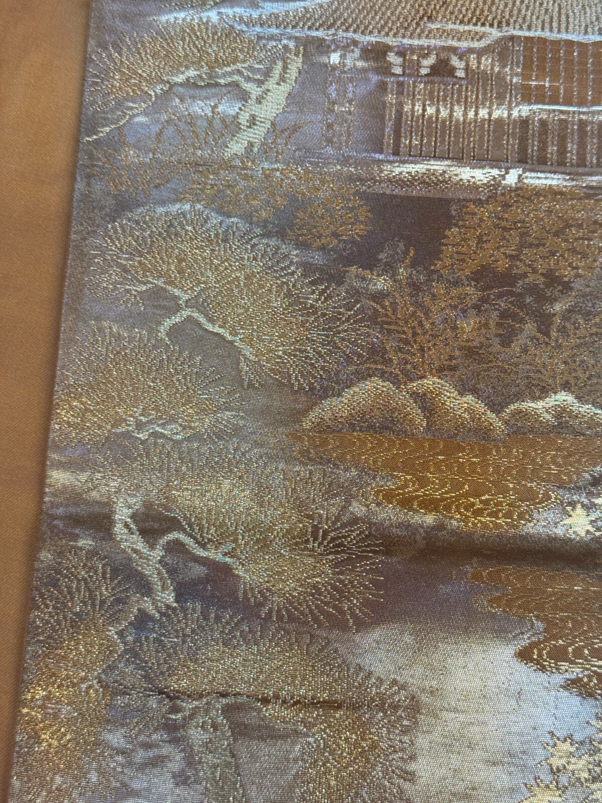 Japanese Vintage Kimono Fukuro Obi silk gold expensive embroidery 163.7×11.8in