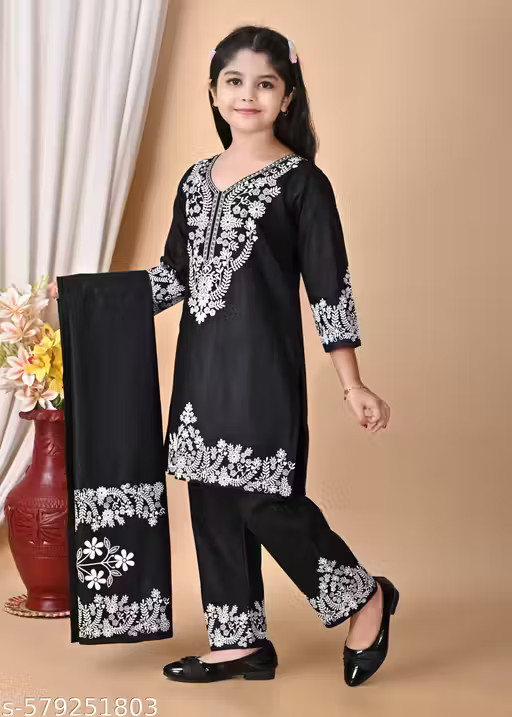 Girls Festive & Party Kurta, Beautiful Printing Kurti Pant Dupatta Set For Girl
