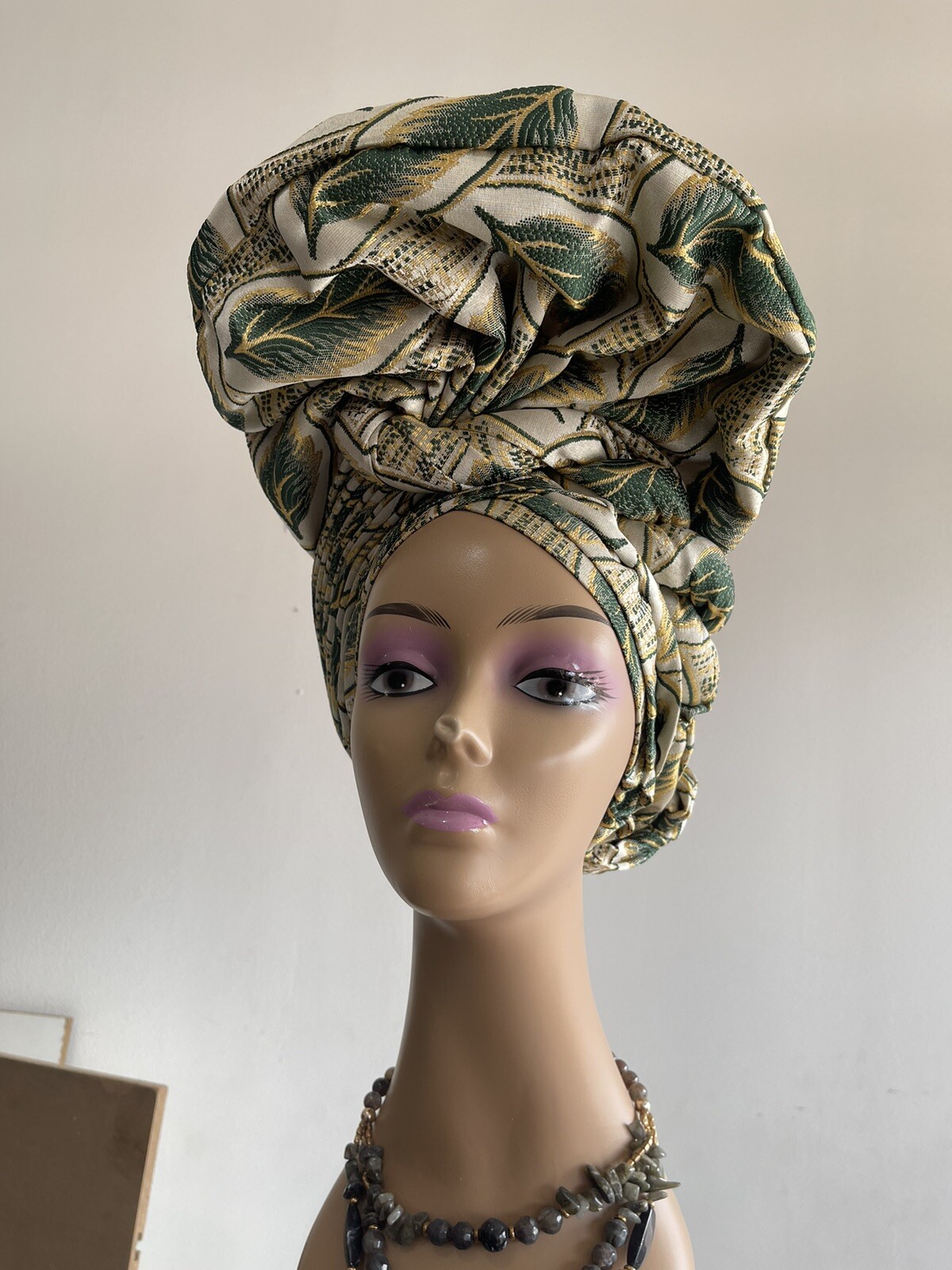 Auto Gele Aso-Oke African Headtie Auto Gele, Head Wrap Damask Design