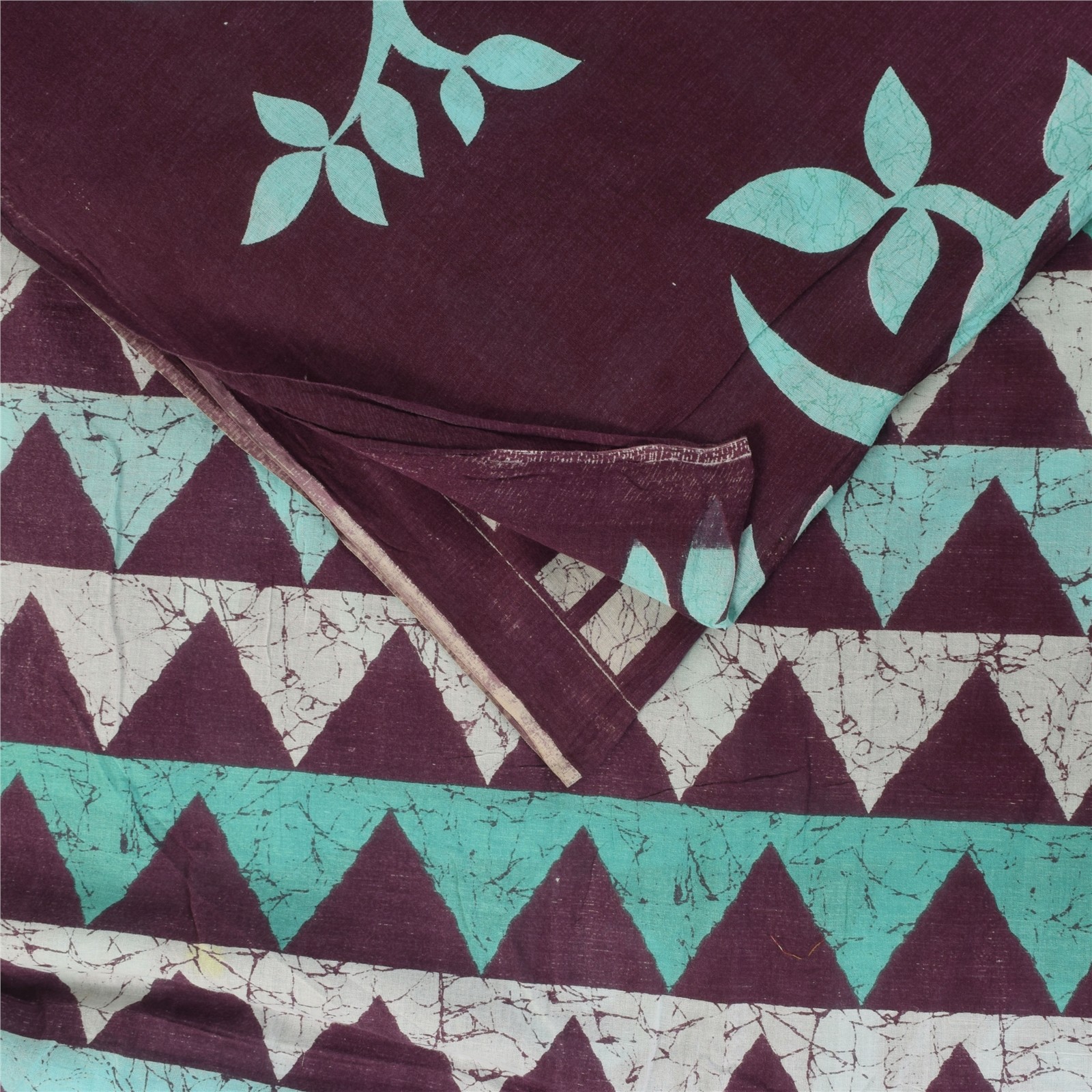 Sanskriti Vintage Sarees Purple Pure Cotton Batik Printed Sari 5+Yd Craft Fabric