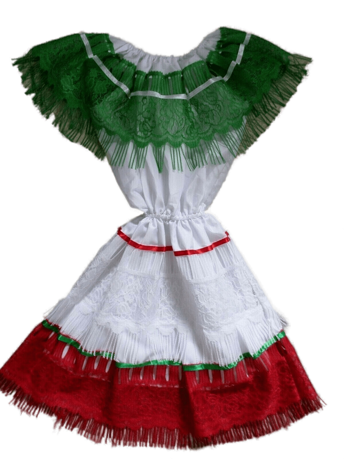 Mexican Festival Dress Traditional Folkloric Fiesta Tri Color Lace Girl Size 6