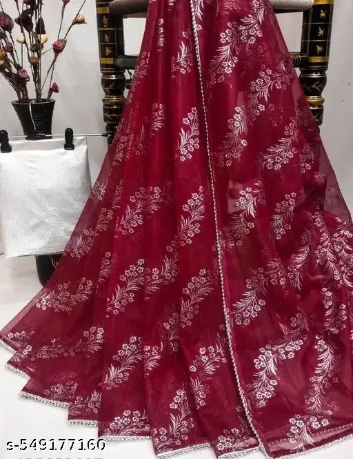 Women’s Tissue Organza Foil Print Saree with Separate Blouse Piece