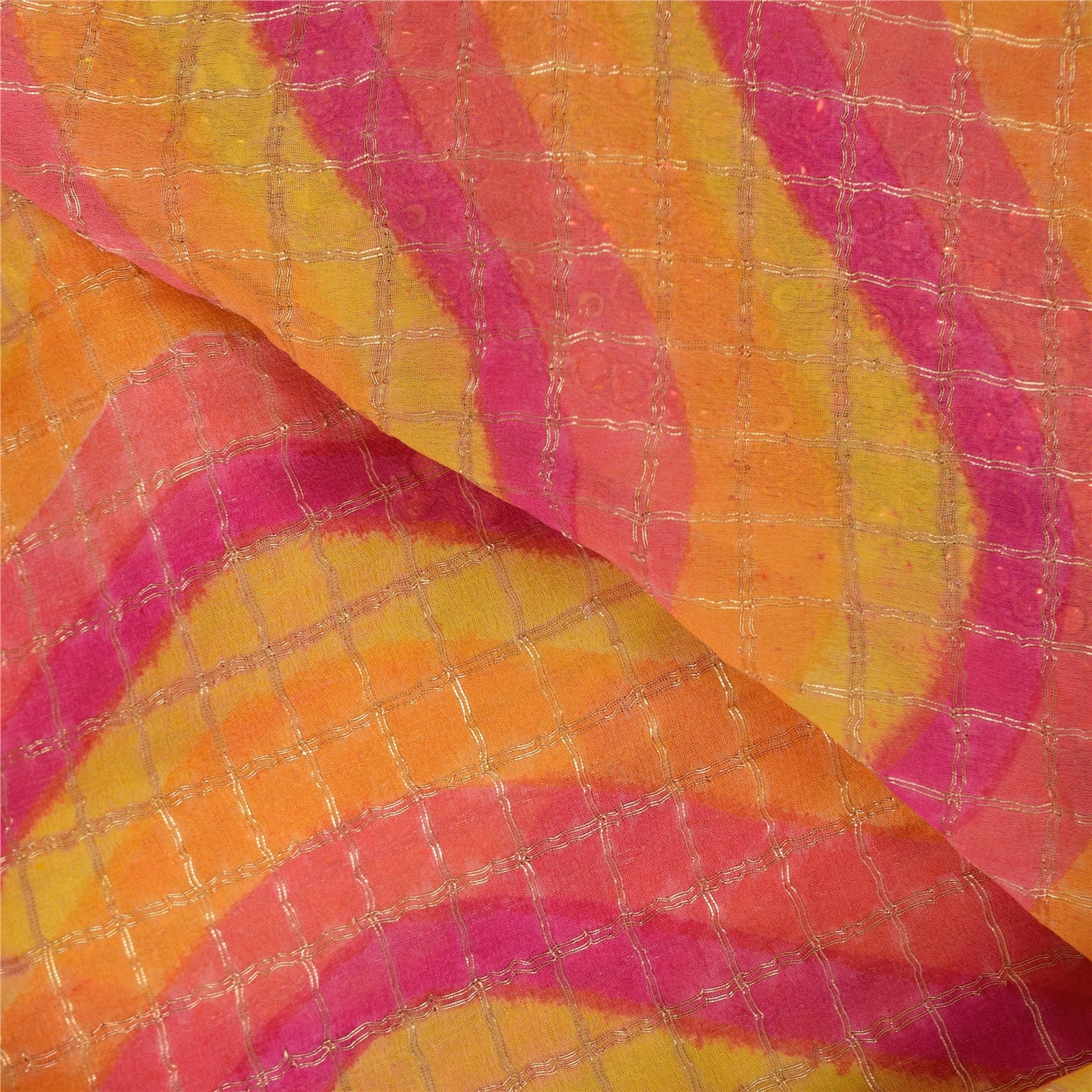 Sanskriti Vintage Sarees Multi Pure Georgette Hand Beaded Zari Sari 6Yd Fabric