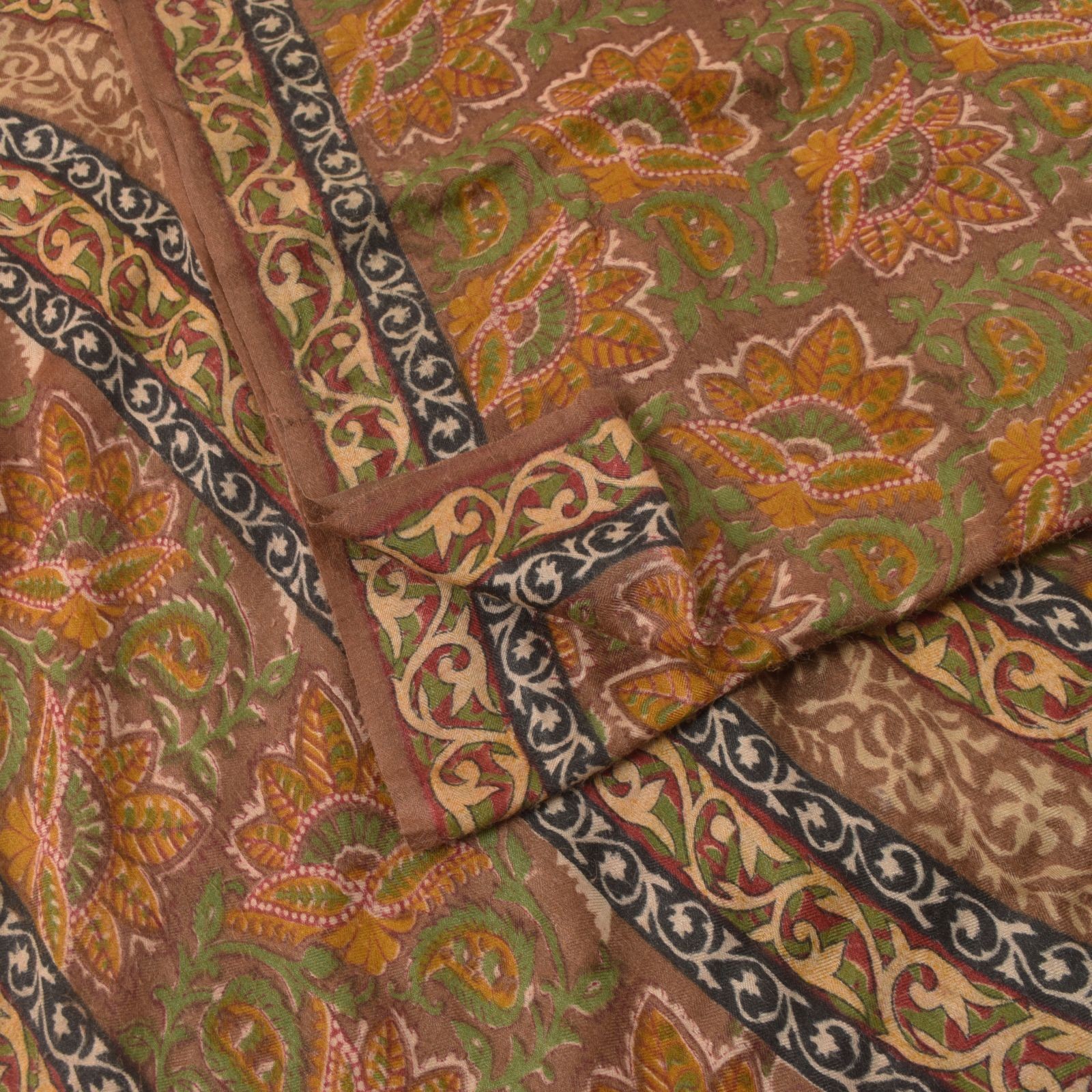 Sanskriti Vintage Soft Multicolor Pure Woolen Saree Block Printed Sari 5.5+Yd