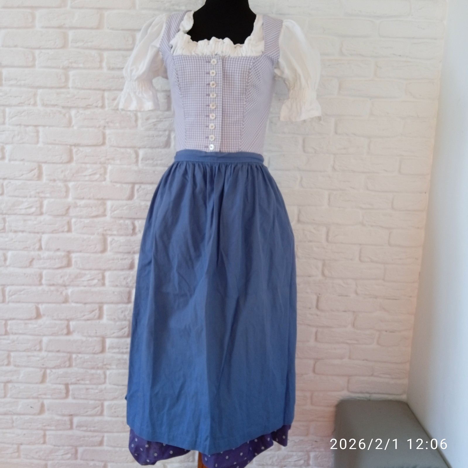 Vintage Unic Tyrol Dirndl Oktoberfest Blue Dress Size 36 and white blouse