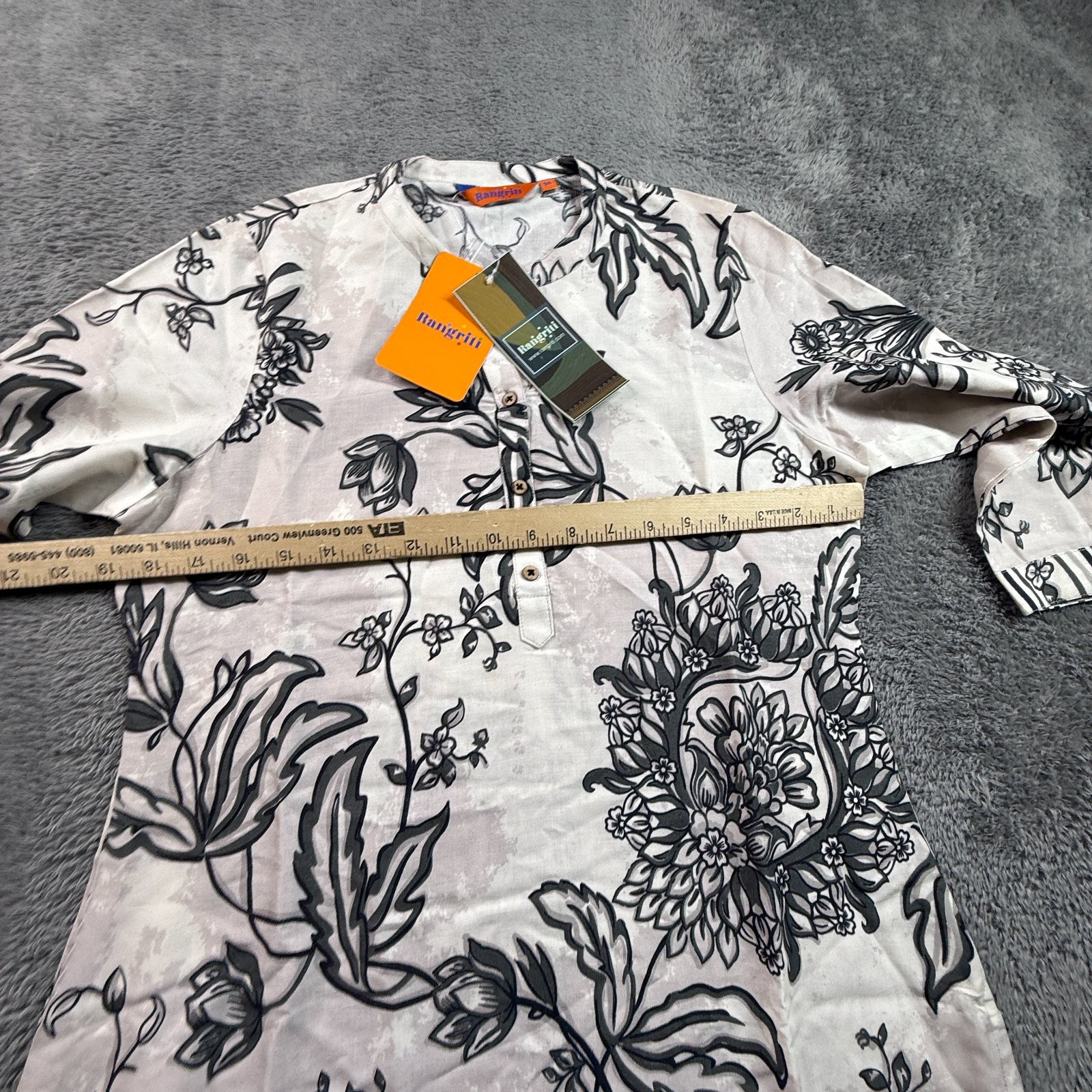 Rangriti Women’s Kurta Tunic Dress Sz 34 S Floral Toile 3/4 Sleeve NWT