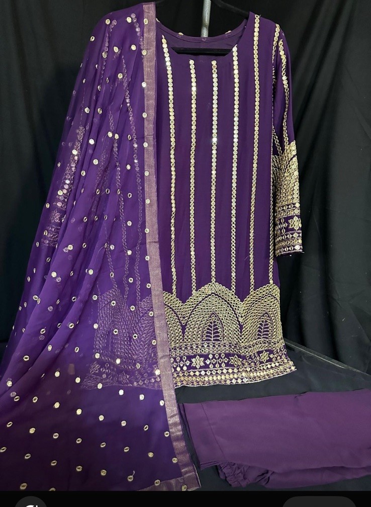 Beautiful 3 Pc Chiffon Foil Mirror Work – Medium Size – Tailor Stitched – $55