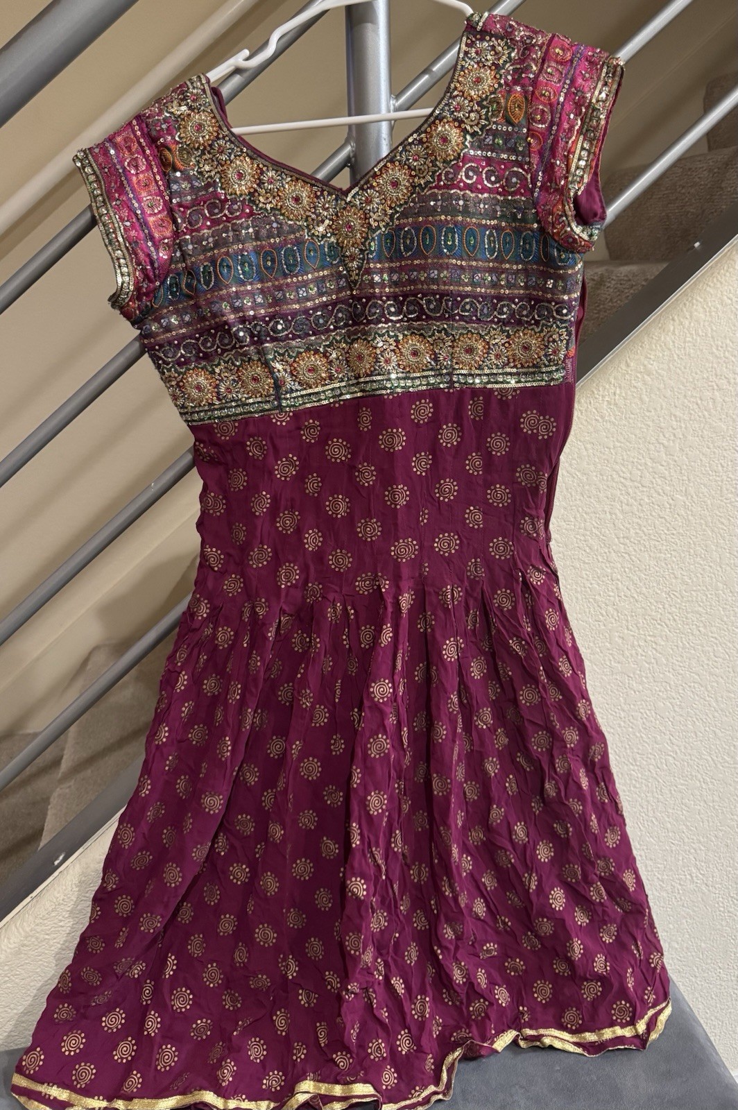 Purple Multi color embroidered Frock Kurta Georgette Indian/Pakistani Partywear