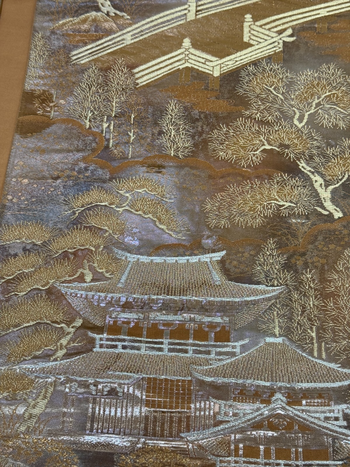 Japanese Vintage Kimono Fukuro Obi silk gold expensive embroidery 163.7×11.8in