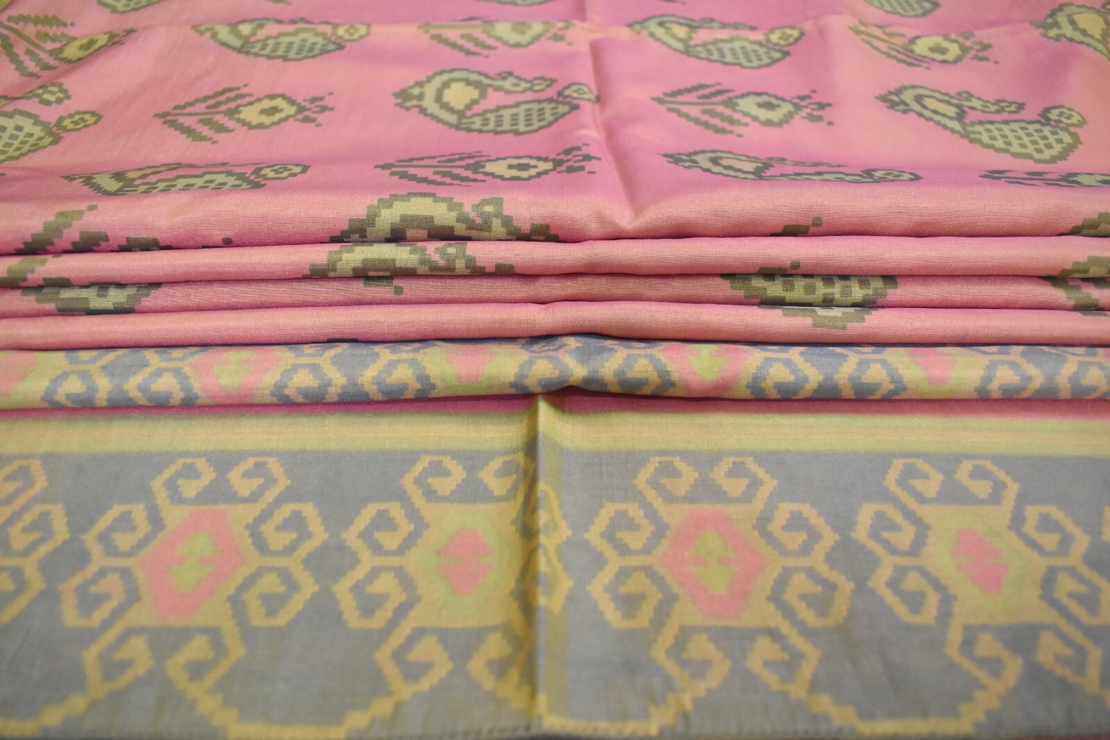FNC Vintage Sambalpuri Ikat Pink Sarees Handwoven Blend Silk Sari Fabric 5 YD