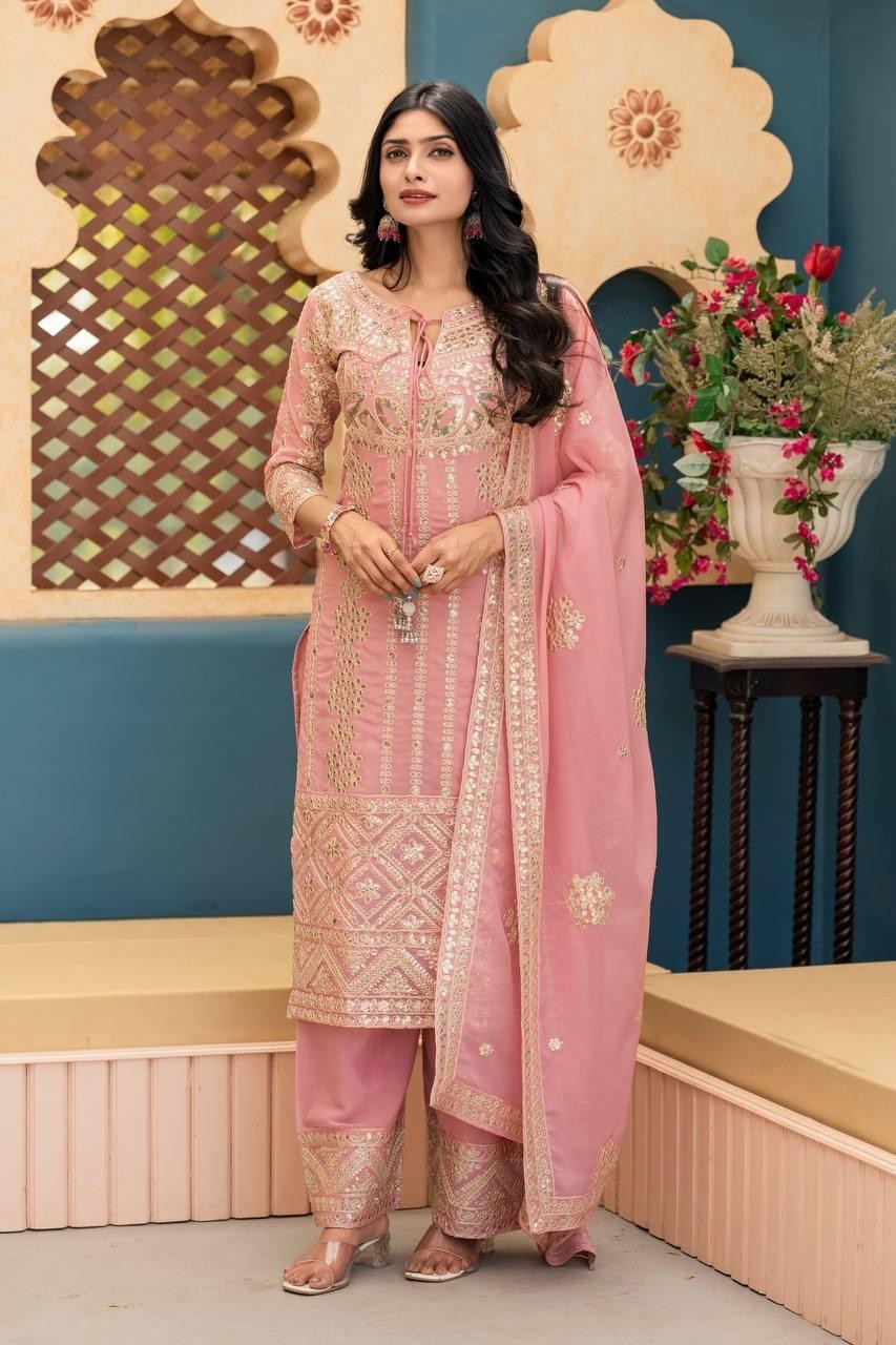 Attractive Look Heavy Star Georgette Suit Palazzo With Dupatta For Wedding