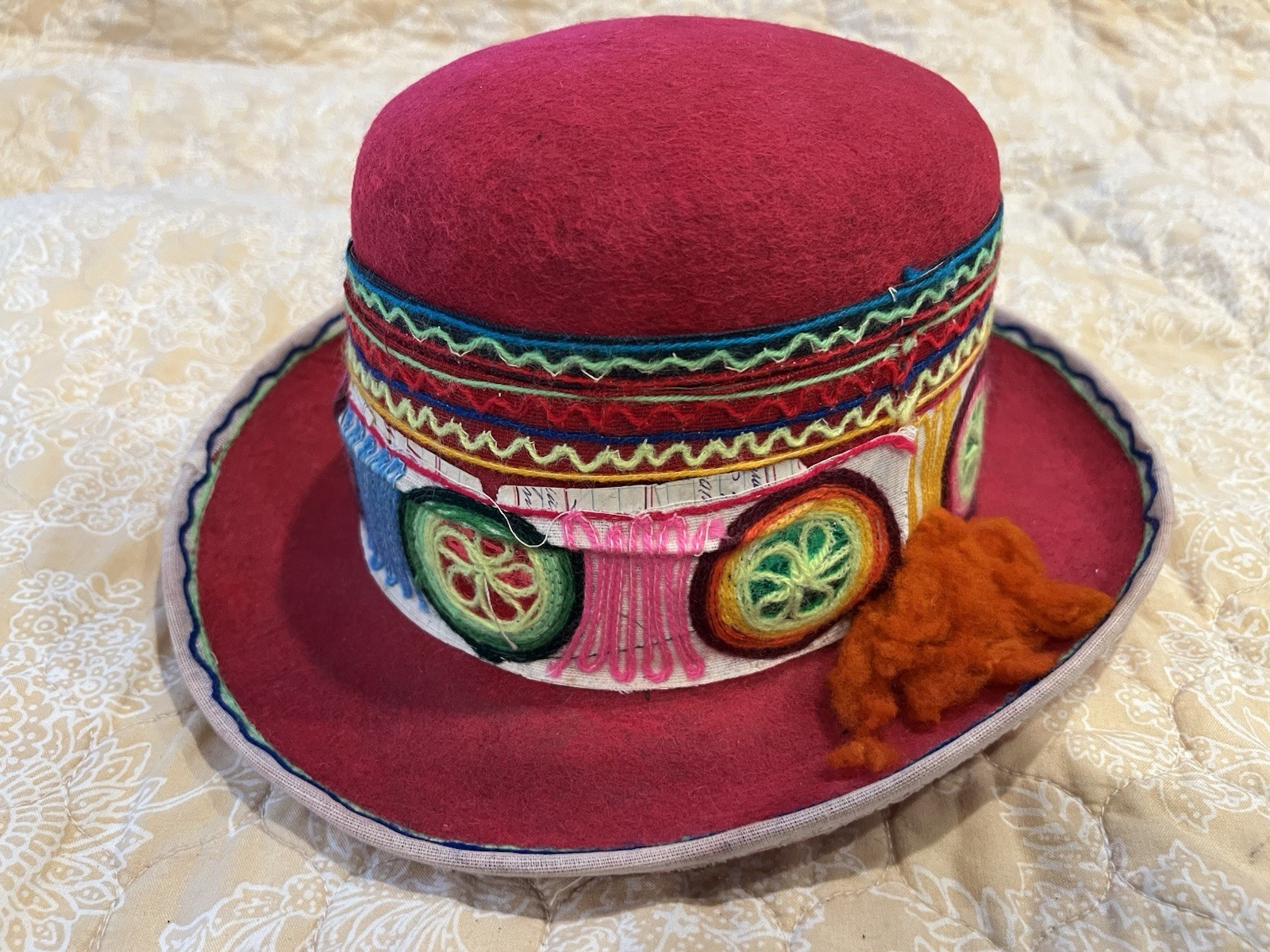 Traditional Bowler Hat Cuzco Peru Unisex Huayno Dance Costume Handmade Wool #4