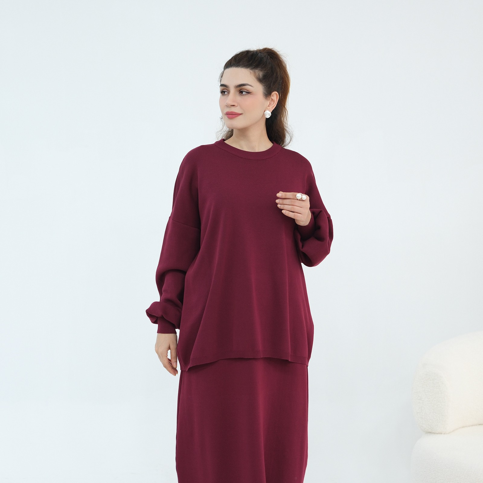 Autumn Women Sweater Knitted Skirt Two Piece Set Morocco Dubai Abayas Jalabiya