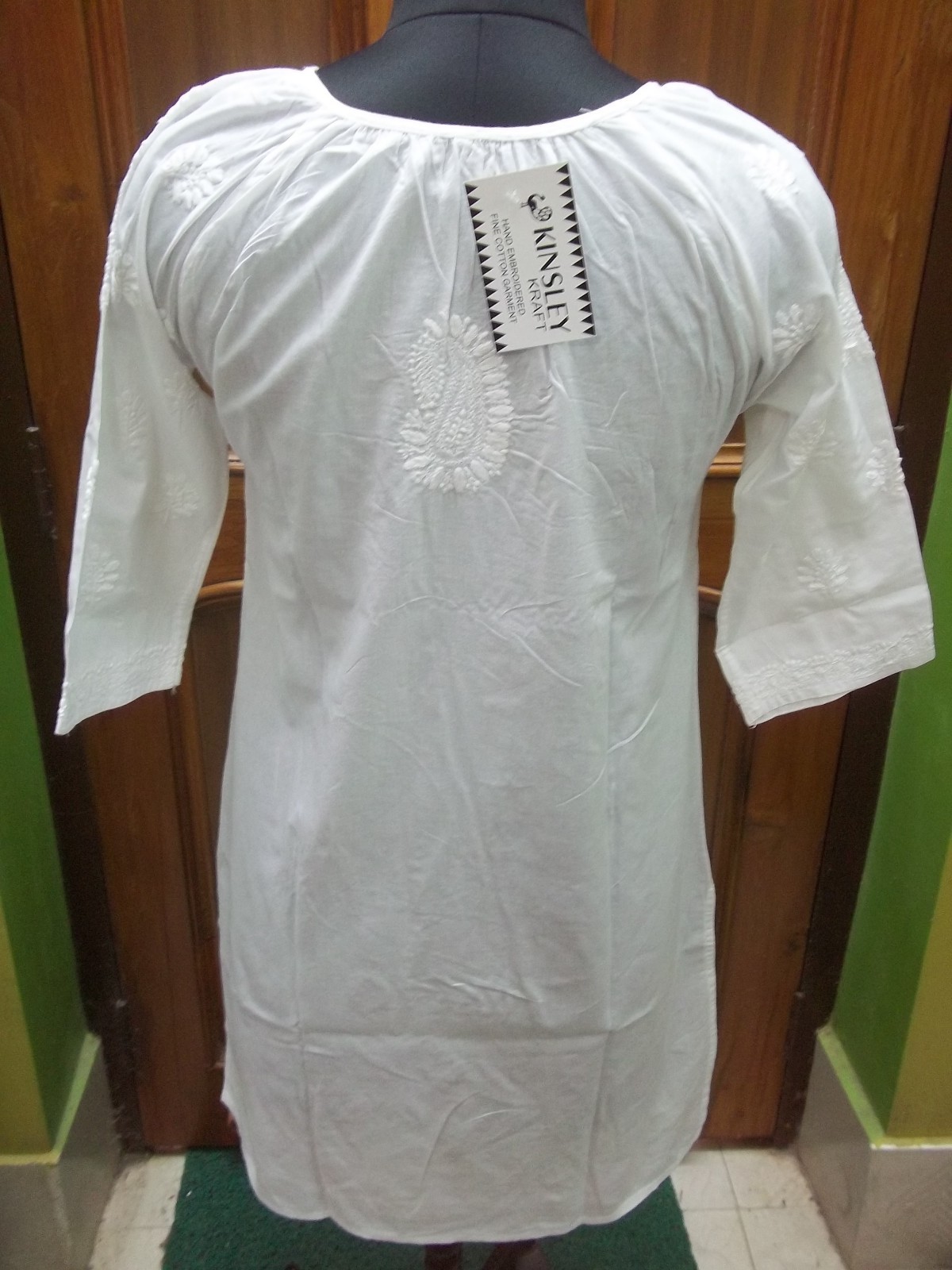 XS S M L XL 2XL LONG ETHNIC CHIKAN EMBROIDERY 100% COTTON TOP TUNIC KURTA KURTI