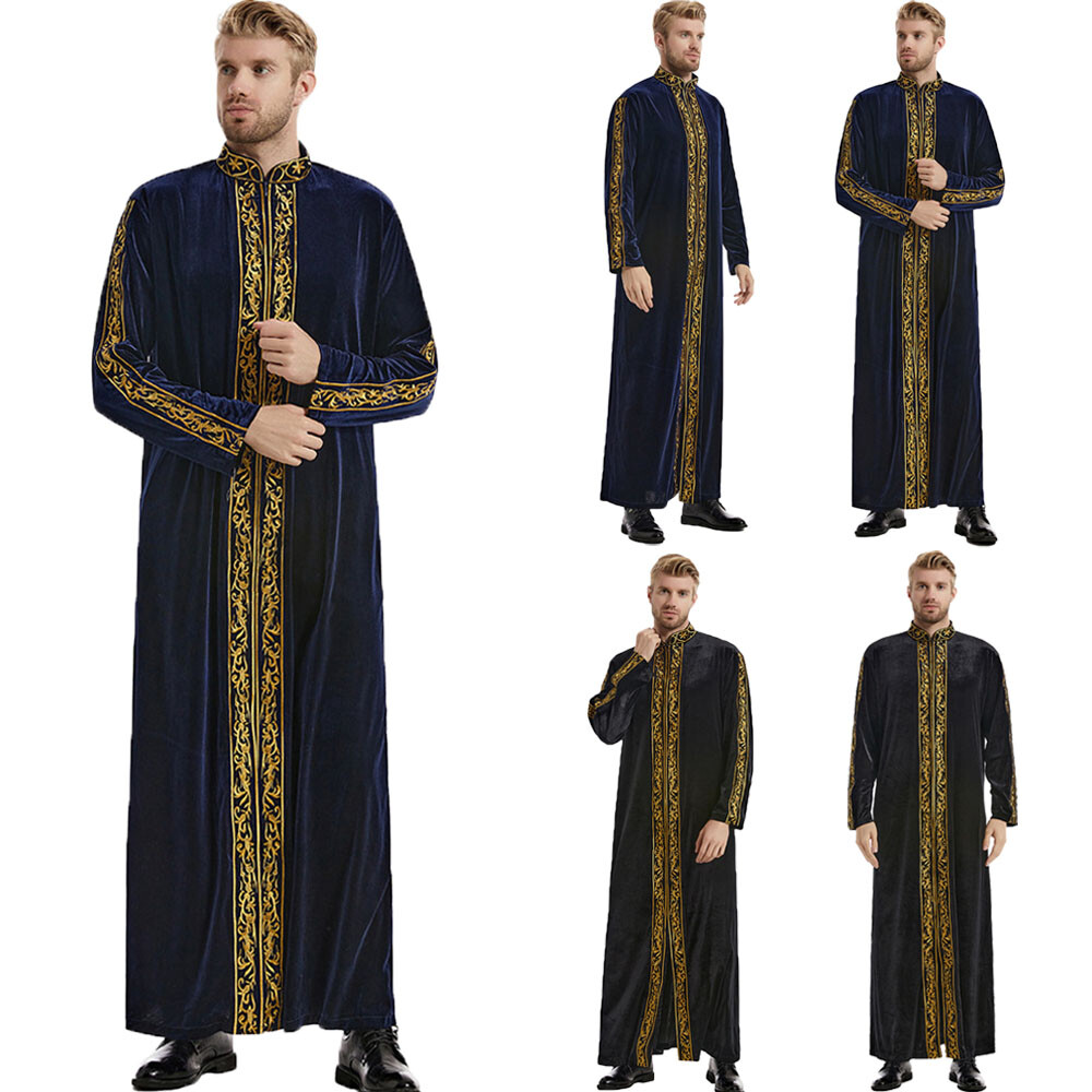 Saudi Arabia Men Velvet Jubba Thobe Kaftan Robe Muslim Islamic Clothing Kaftan