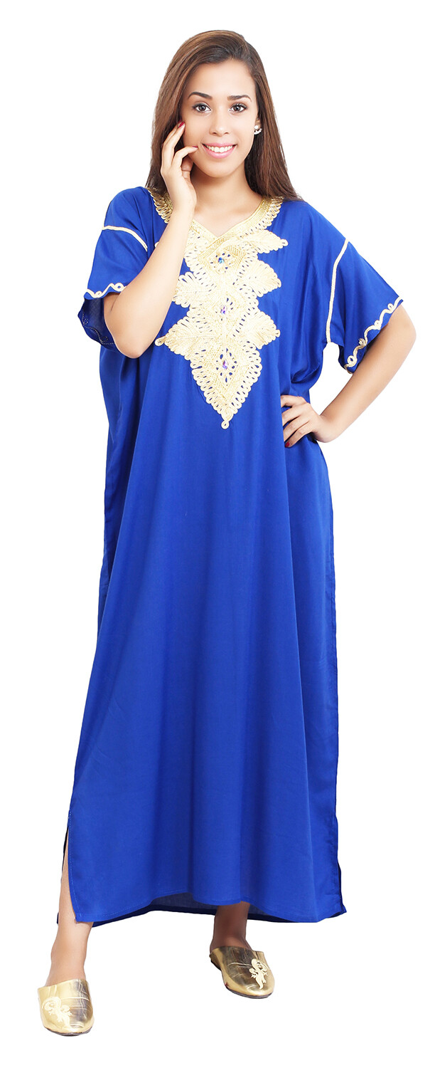 Moroccan Caftan Kaftan Dress Abaya African Womens Casual Gown Handmade Blue