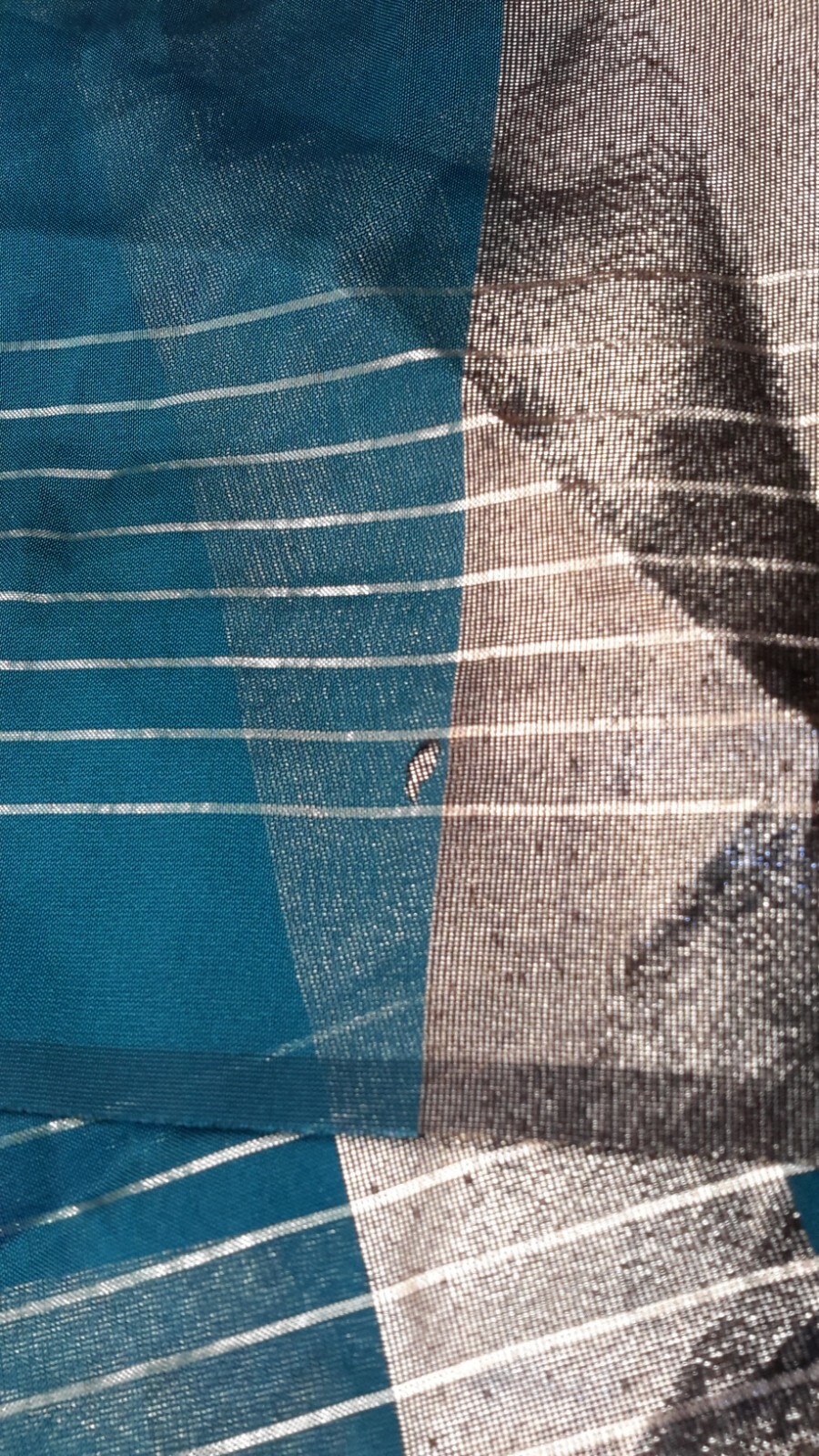 Women Pakistani Indian Dupatta Blue/Gold Scarf Striped 31″x80″ EUC