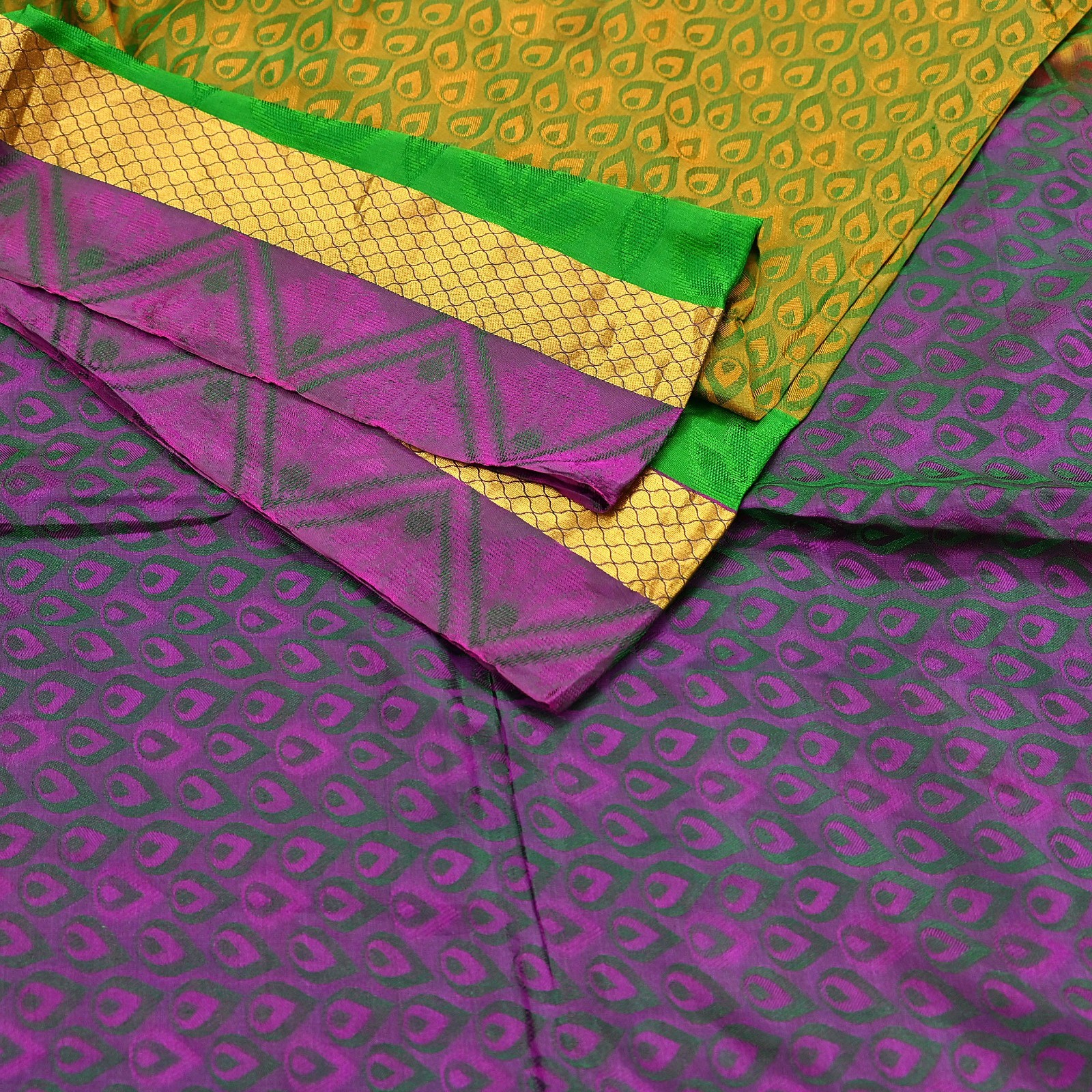 Indian Vintage Woven Kanjivaram Saree 100% Pure Silk Sari Zari 5Yard Floral