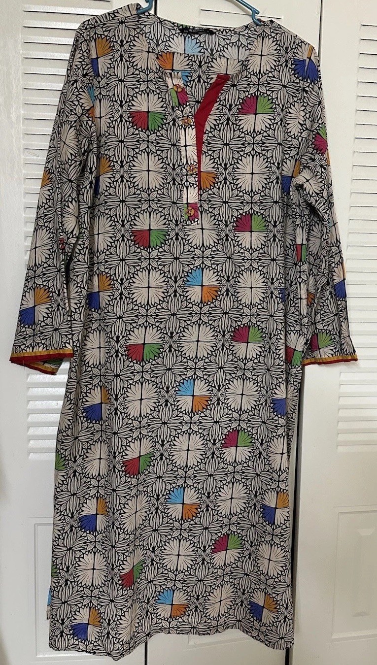 BEECHTREE Original Pakistani Women 2 Pc. Kameez Shalwar Multi-Color Cotton Sz 16