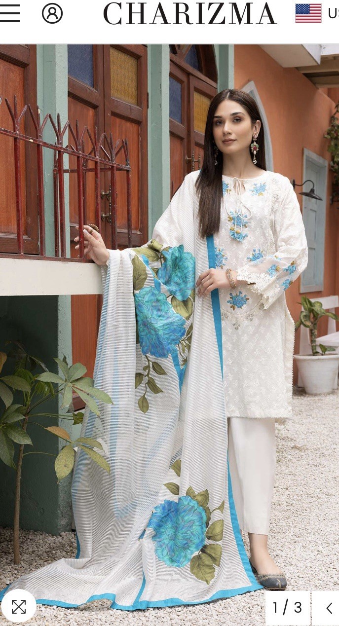 Pakistani Brand Charizma Women’s Embroidered Salwar Kameez 3 Piece Outfit