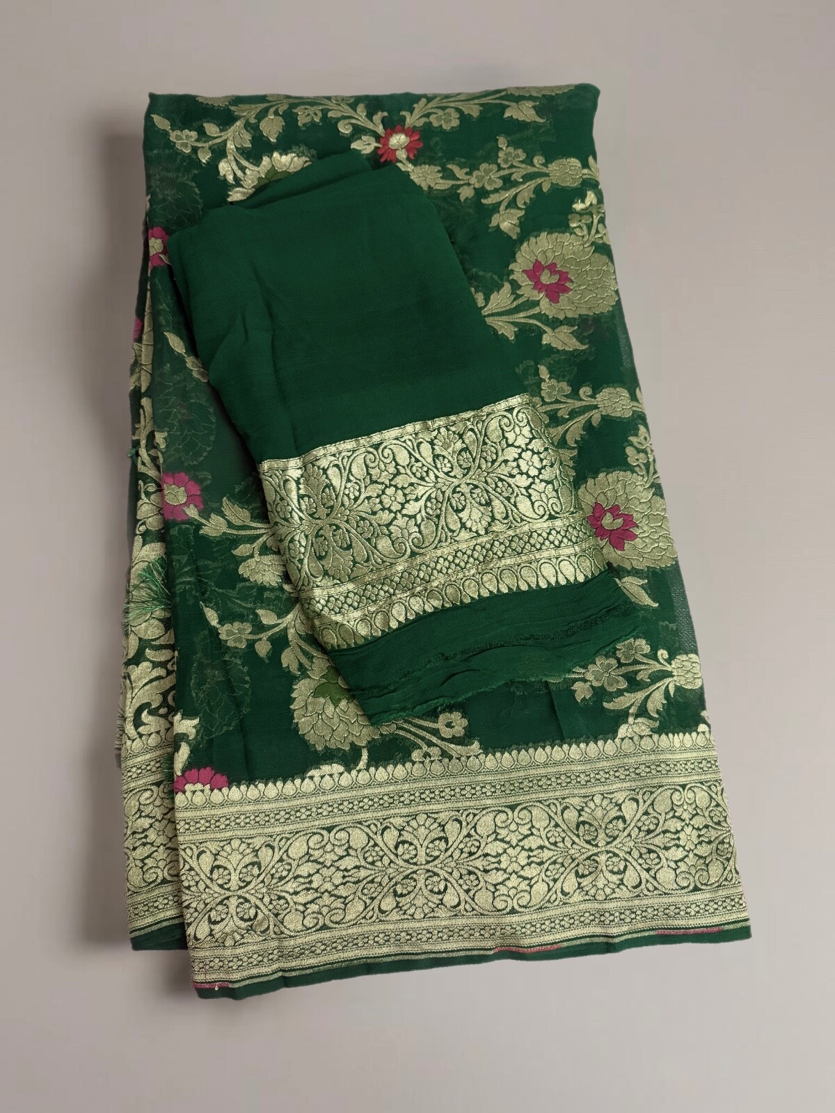 New Green Saree Handloom Pure Khaddi Georgette Sari