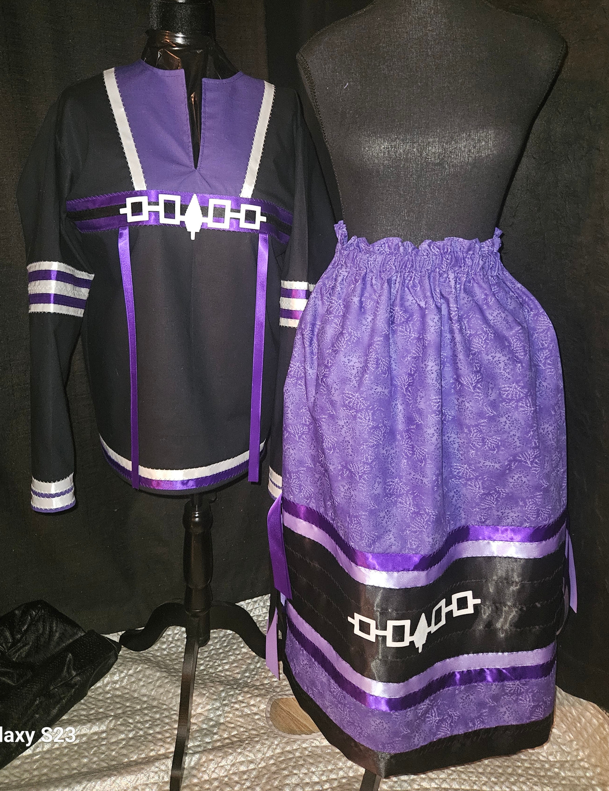 Indigenous Hand Made Black Unity set- ribbon Shirt & matching Ribbon Skirt