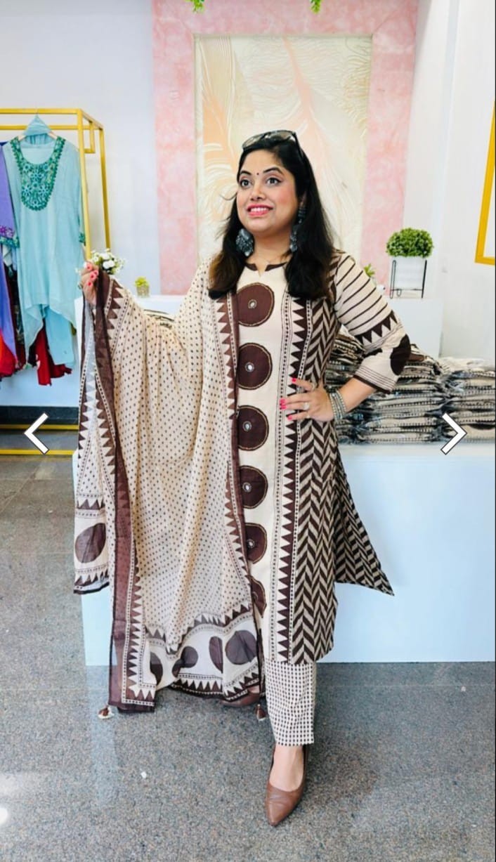 Indian Ethnic Kurta Set with Dupatta Women’s Printed Traditional Outfit